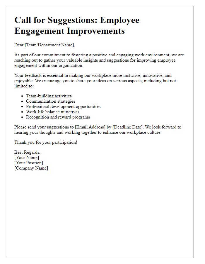 Letter template of Call for Suggestions for Employee Engagement Improvements