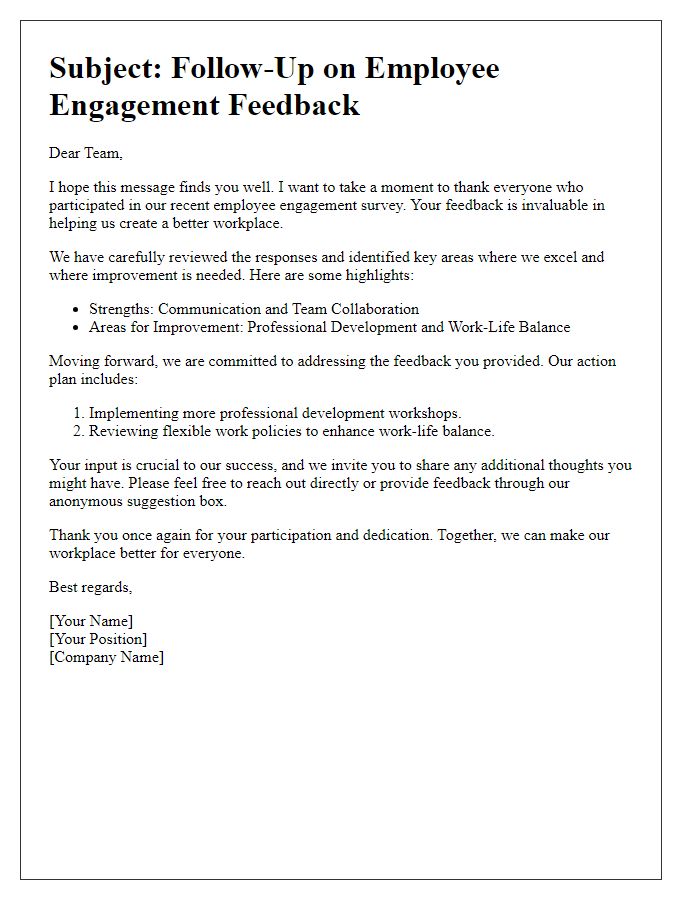 Letter template of Follow-Up on Employee Engagement Feedback