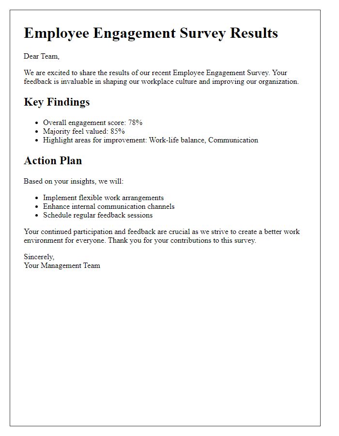 Letter template of Results Sharing from Employee Engagement Survey