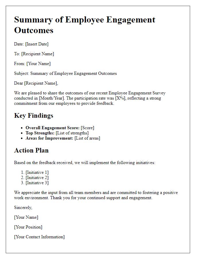 Letter template of Summary of Employee Engagement Outcomes