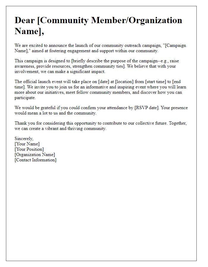 Letter template of community outreach campaign launch