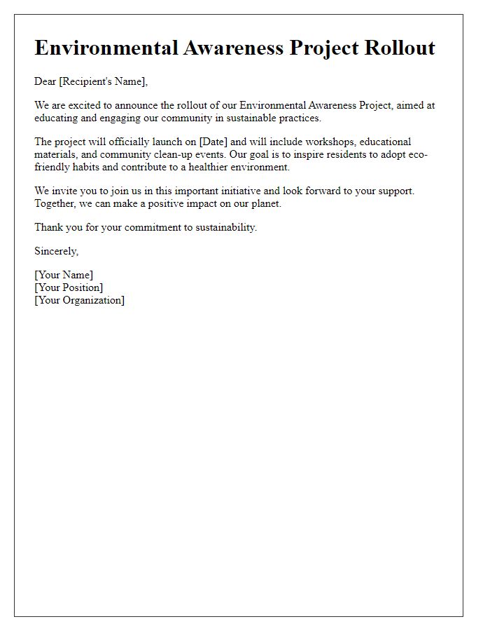 Letter template of environmental awareness project rollout