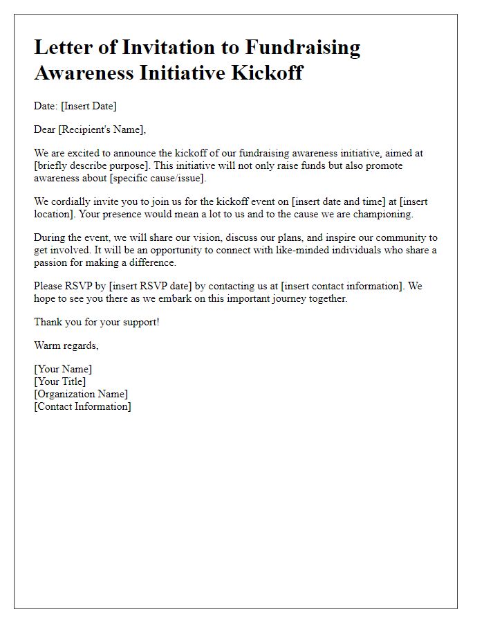 Letter template of fundraising awareness initiative kickoff