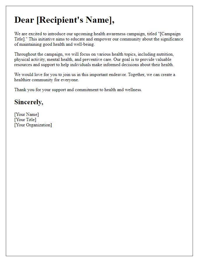 Letter template of health awareness campaign introduction