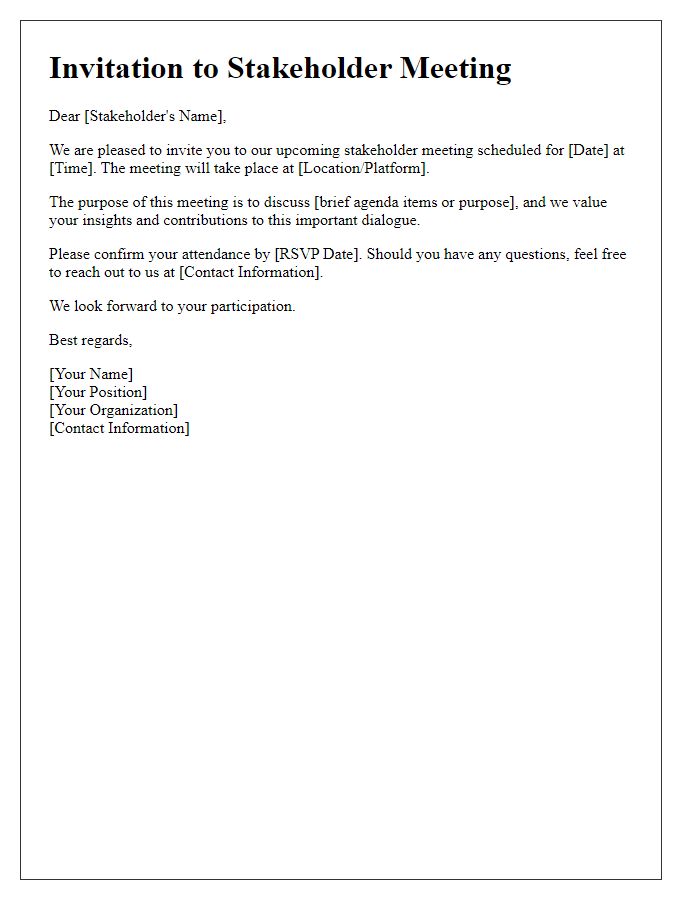 Letter template of invitation to stakeholder meeting