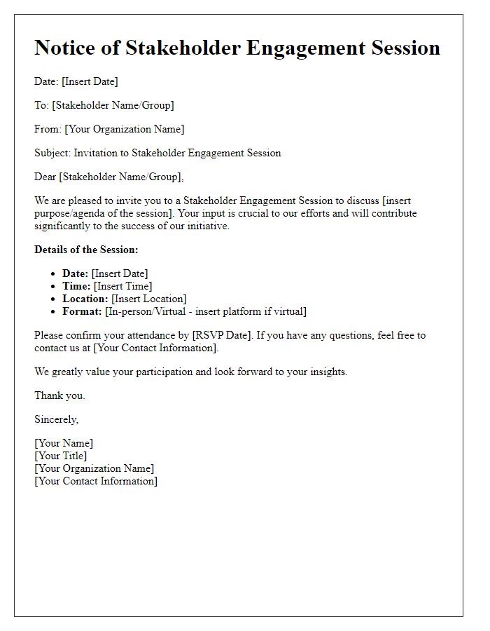 Letter template of notice for stakeholder engagement session