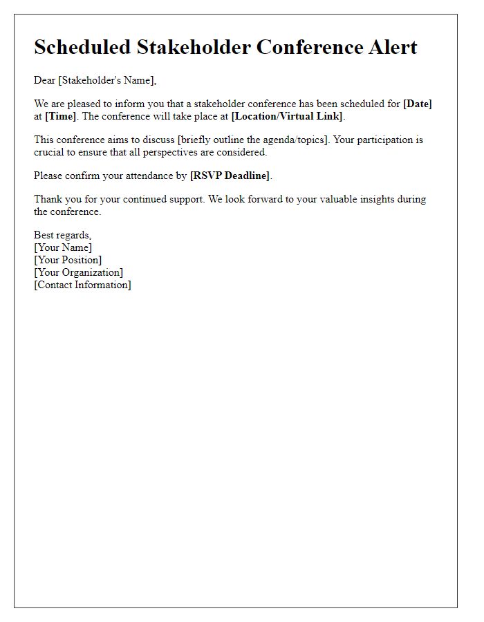 Letter template of scheduled stakeholder conference alert