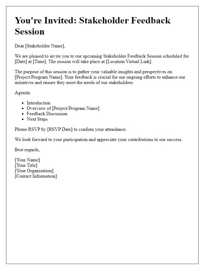 Letter template of stakeholder feedback session invitation