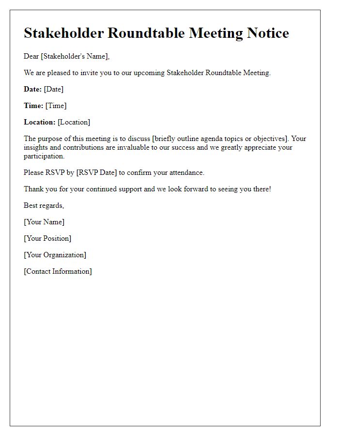 Letter template of stakeholder roundtable meeting notice