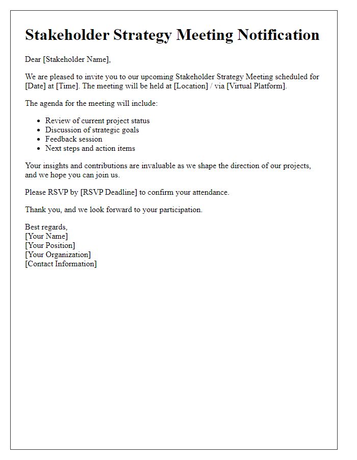 Letter template of stakeholder strategy meeting notification