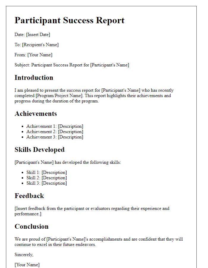 Letter template of participant success report