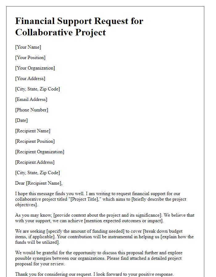 Letter template of collaborative project financial support request