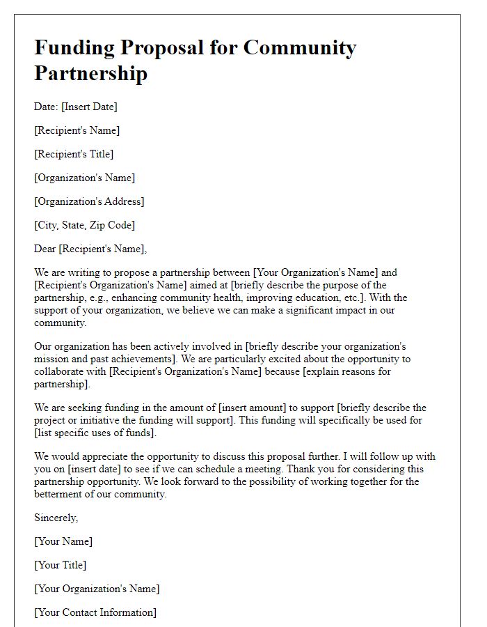 Letter template of community partnership funding proposal