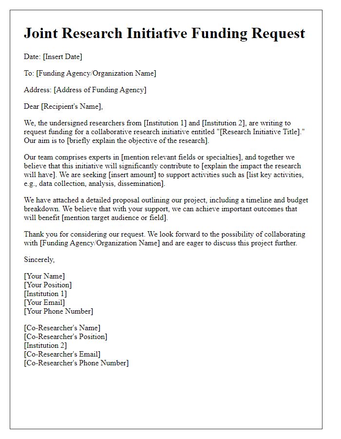 Letter template of joint research initiative funding request