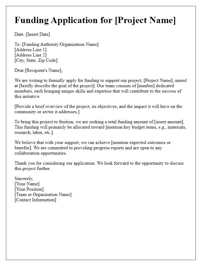 Letter template of team project funding application