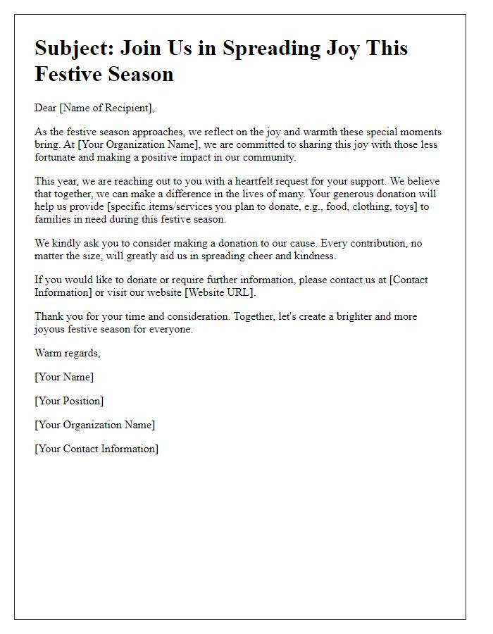 Letter template of festive season donation request