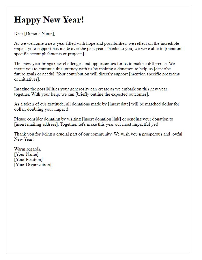 Letter template of New Year's fundraising appeal