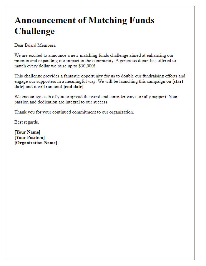 Letter template of matching funds challenge announcement to board members