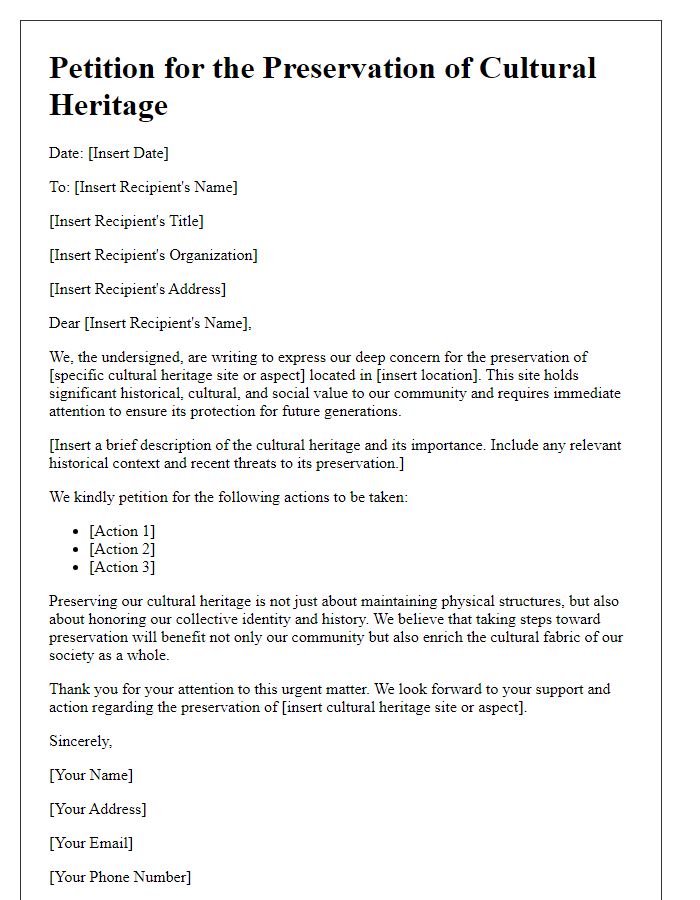 Letter template of petition for cultural heritage preservation