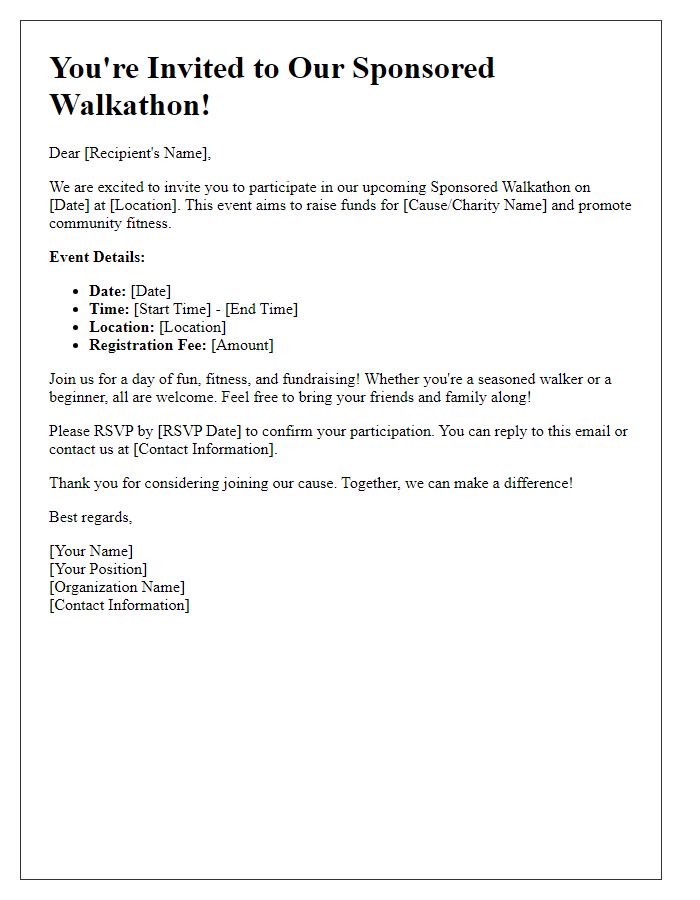 Letter template of invitation to join our sponsored walkathon event