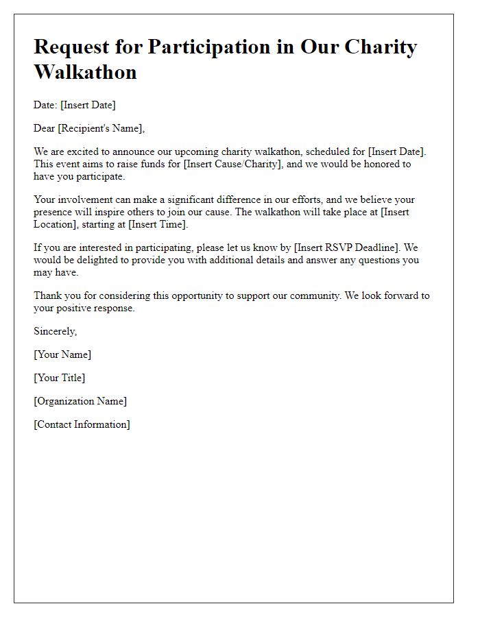 Letter template of request for participation in our charity walkathon