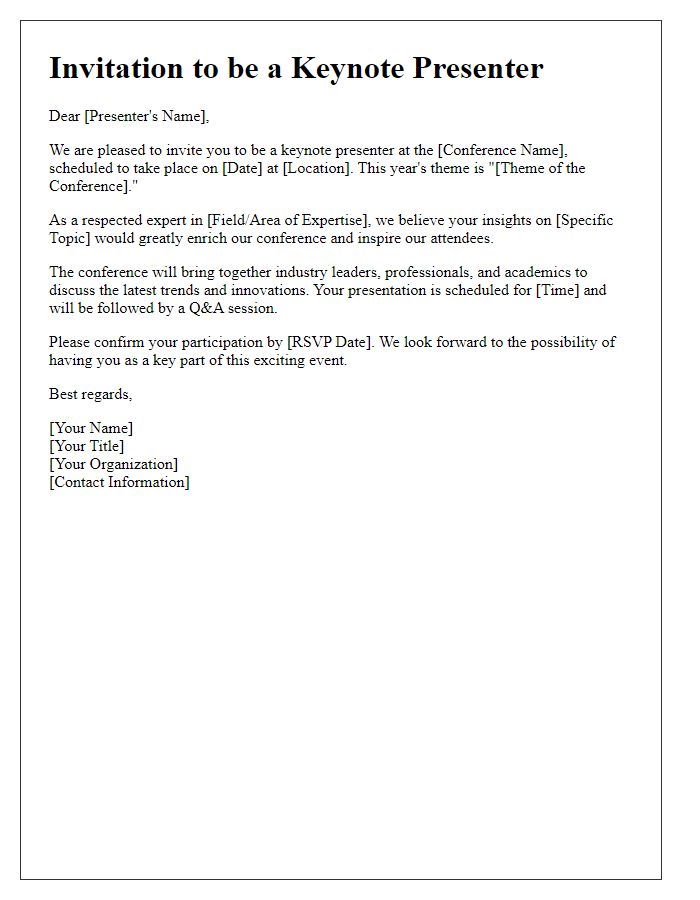 Letter template of invite to a conference as a keynote presenter.