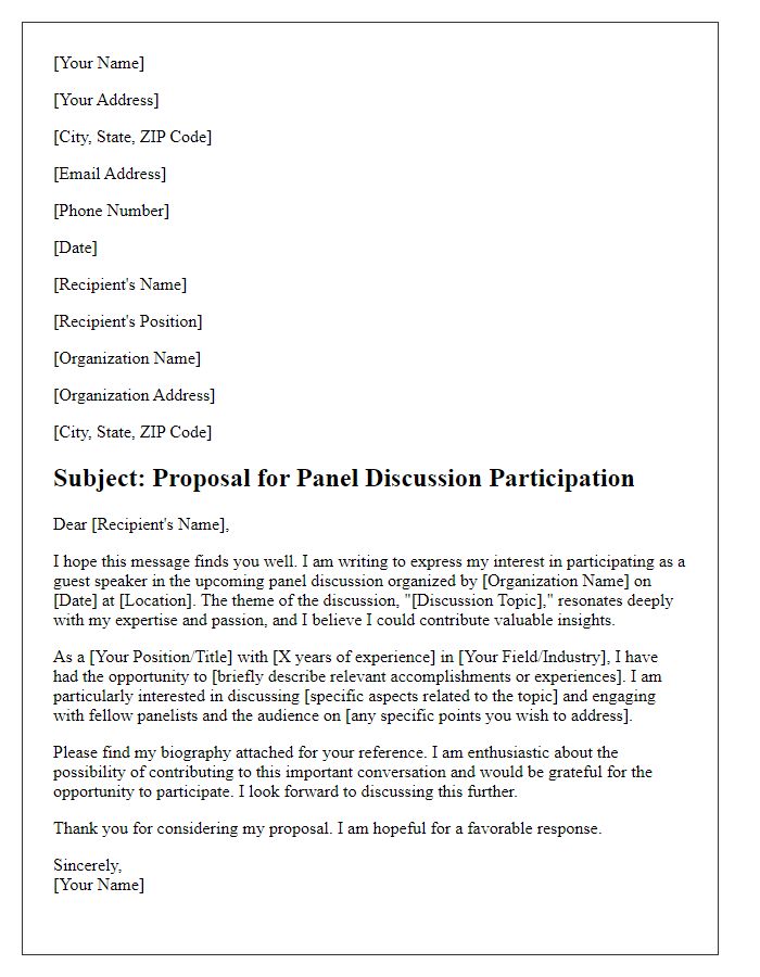 Letter template of proposal for panel discussion participation as a guest speaker.