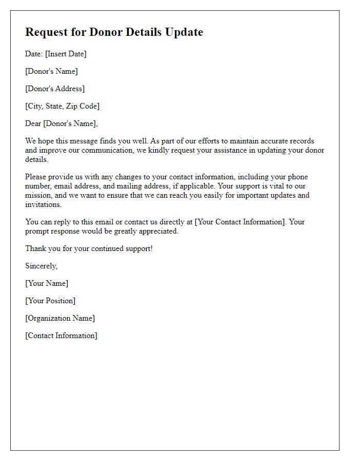 Letter template of request for donor details update