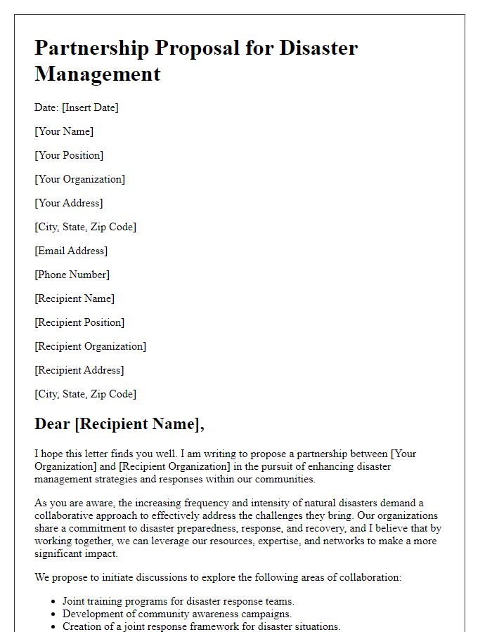 Letter template of partnership proposal for disaster management