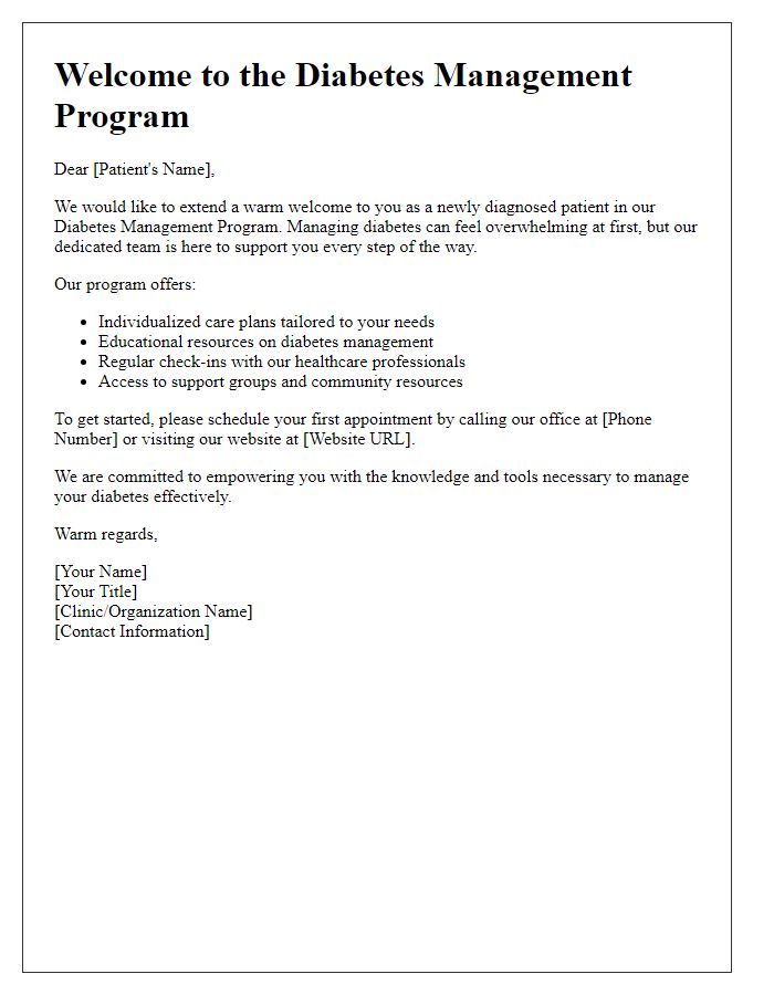 Letter template of diabetes management program for newly diagnosed patients.