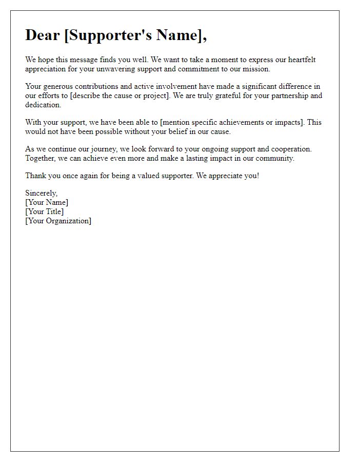 Letter template of appreciation for our valued supporters