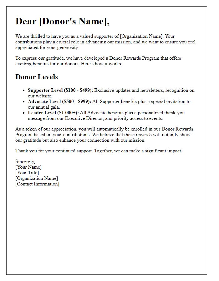 Letter template of explaining the donor rewards program