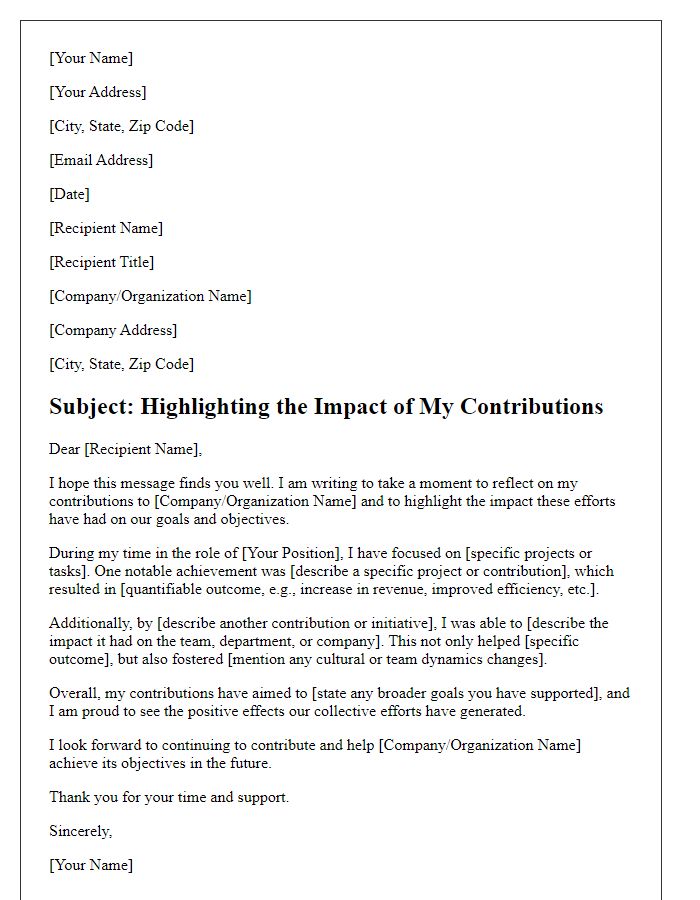 Letter template of highlighting the impact of your contributions