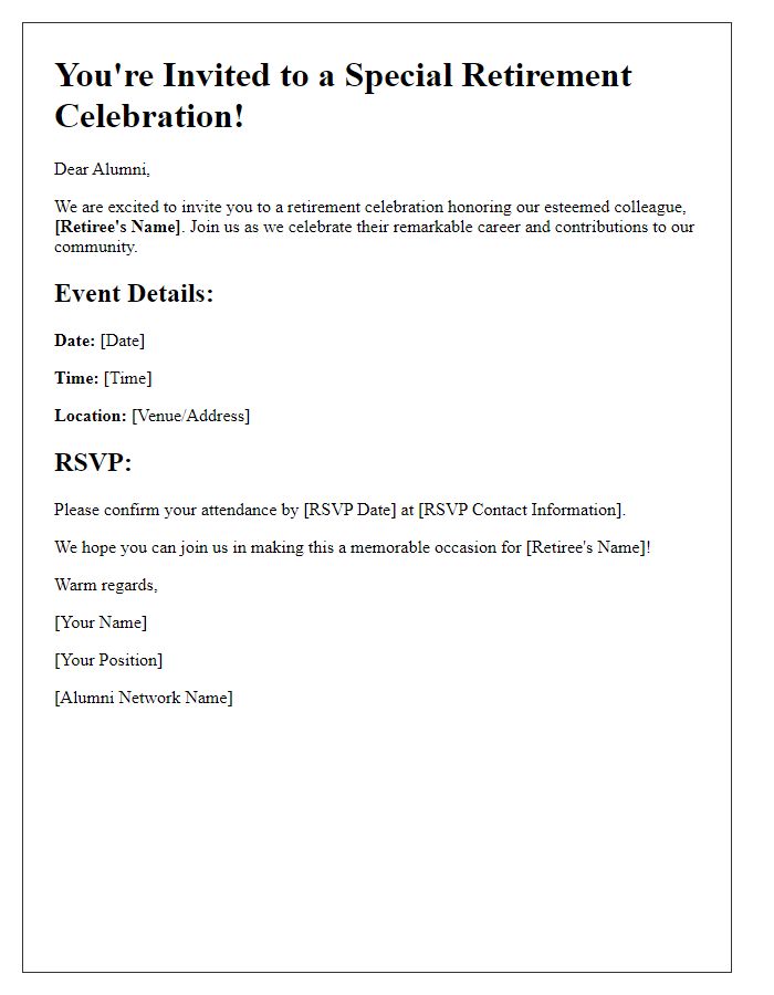 Letter template of retirement event celebration invitation for alumni network