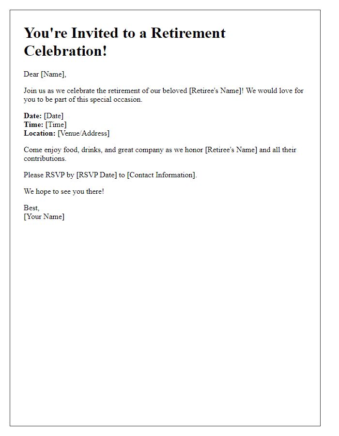 Letter template of retirement event celebration invitation for a casual gathering