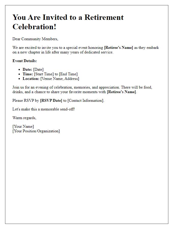 Letter template of retirement event celebration invitation for community members