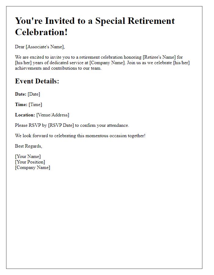 Letter template of retirement event celebration invitation for corporate associates