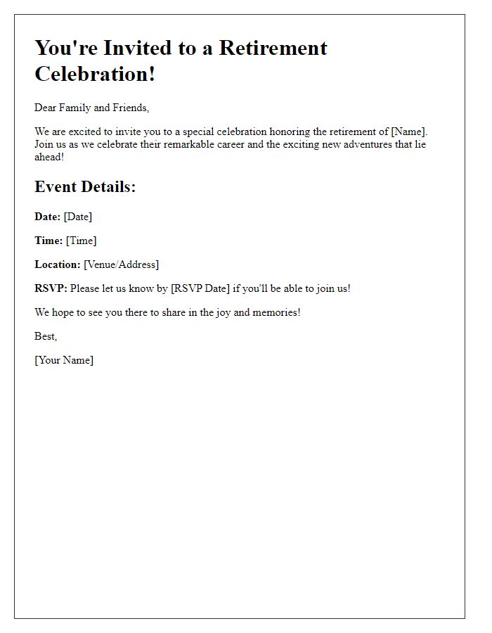 Letter template of retirement event celebration invitation for family and friends