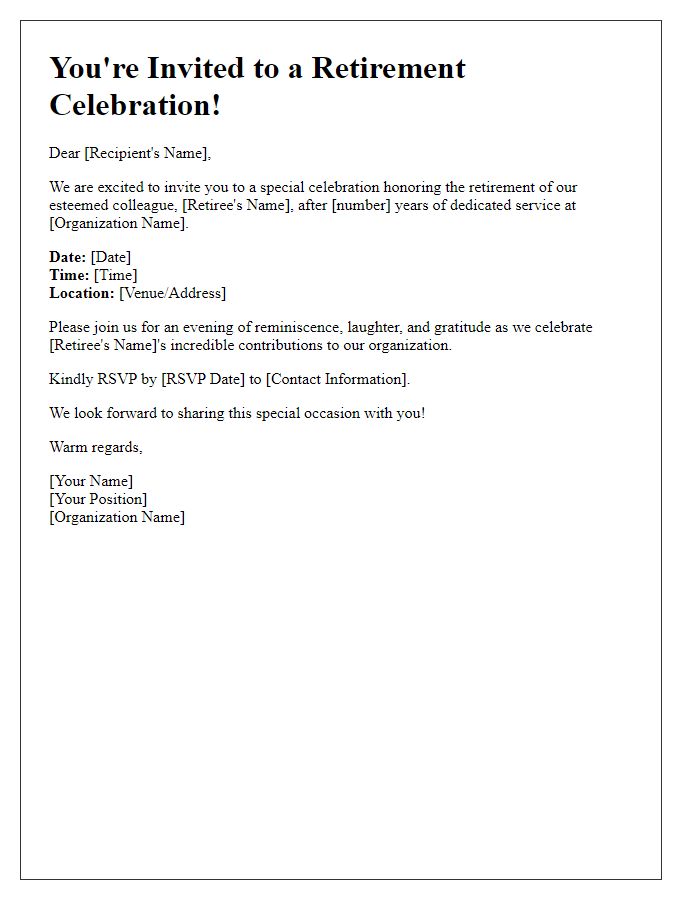 Letter template of retirement event celebration invitation for professional organizations