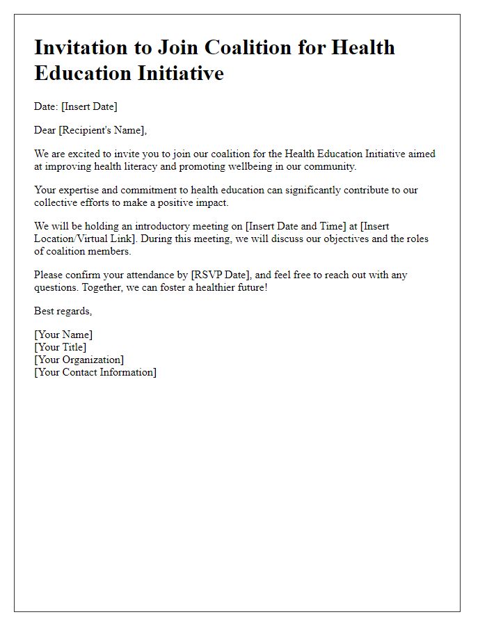 Letter template of coalition invitation for health education initiative.