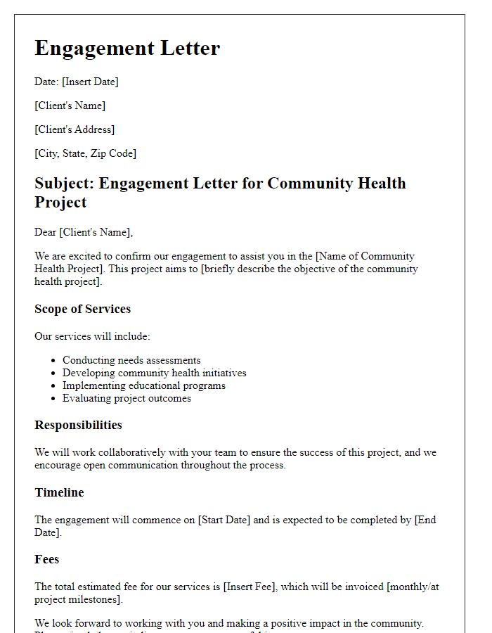 Letter template of engagement letter for community health project.