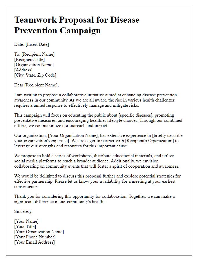 Letter template of teamwork proposal for disease prevention campaign.