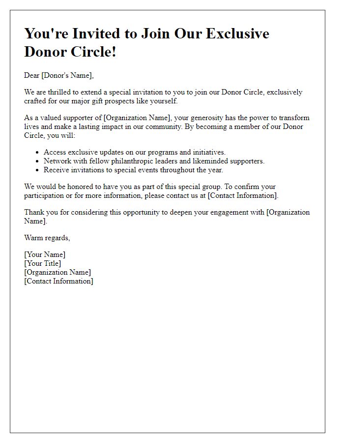 Letter template of invitation to join a special donor circle for major gift prospects.