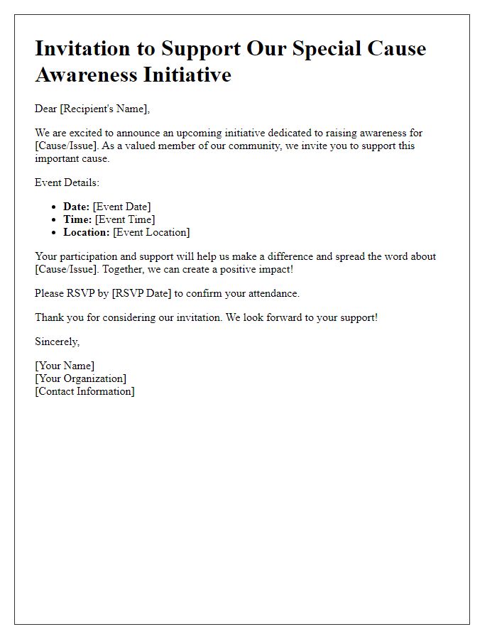 Letter template of Invitation to Support Special Cause Awareness Initiative