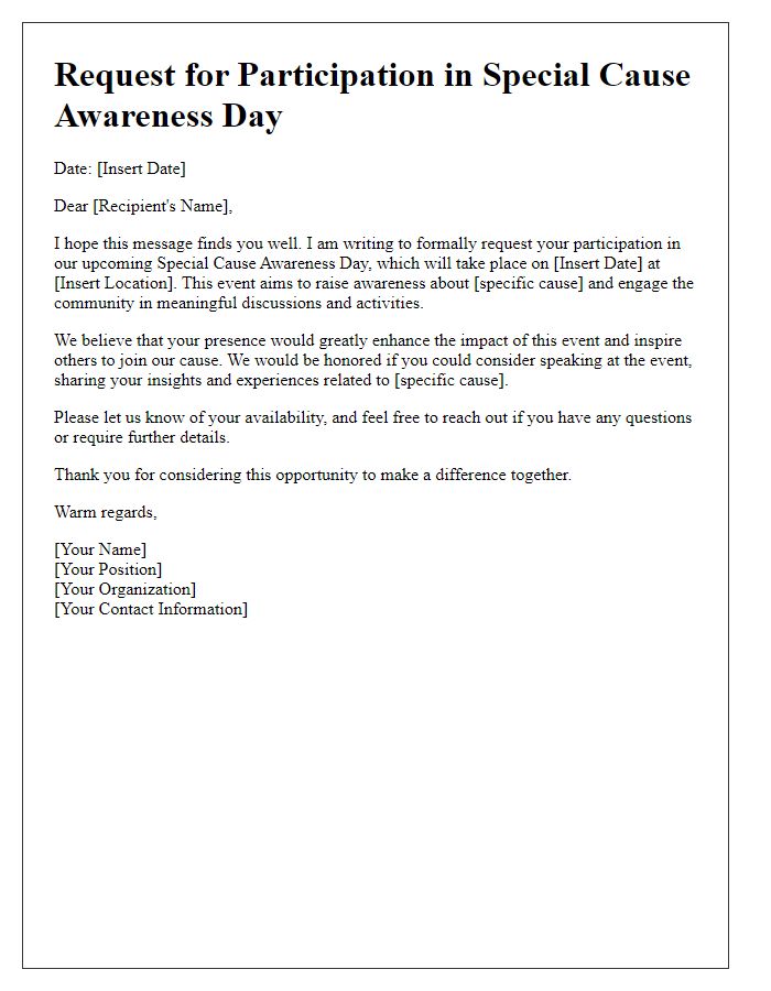 Letter template of Request for Participation in Special Cause Awareness Day