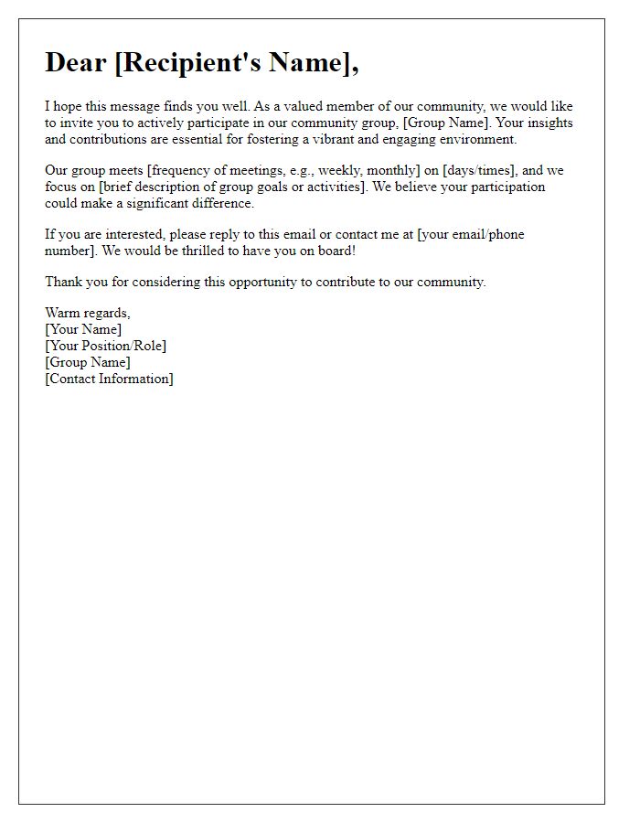 Letter template of request for active participation in our community group.