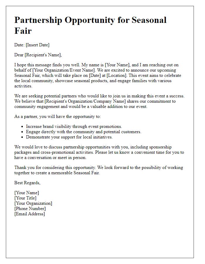 Letter template of partnership opportunity for seasonal fair