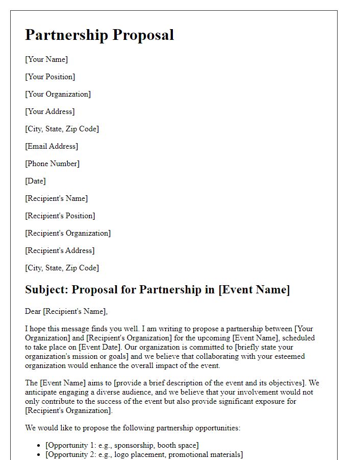 Letter template of partnership proposal for local event