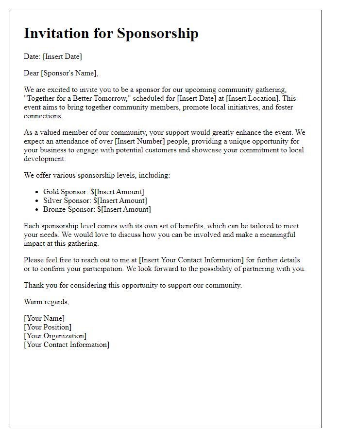 Letter template of sponsorship invitation for community gathering