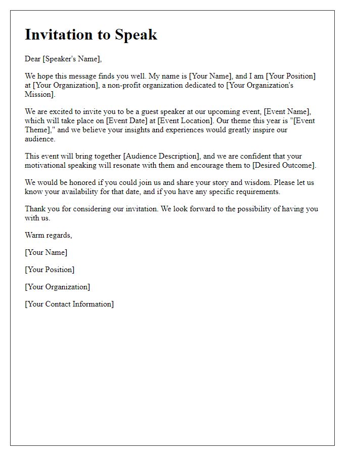 Letter template of motivational speaking invitation for non-profit organizations